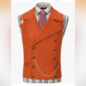 Orange Mens Suit Suede Double Breasted Vest Classic Groomsmen Waistcoat